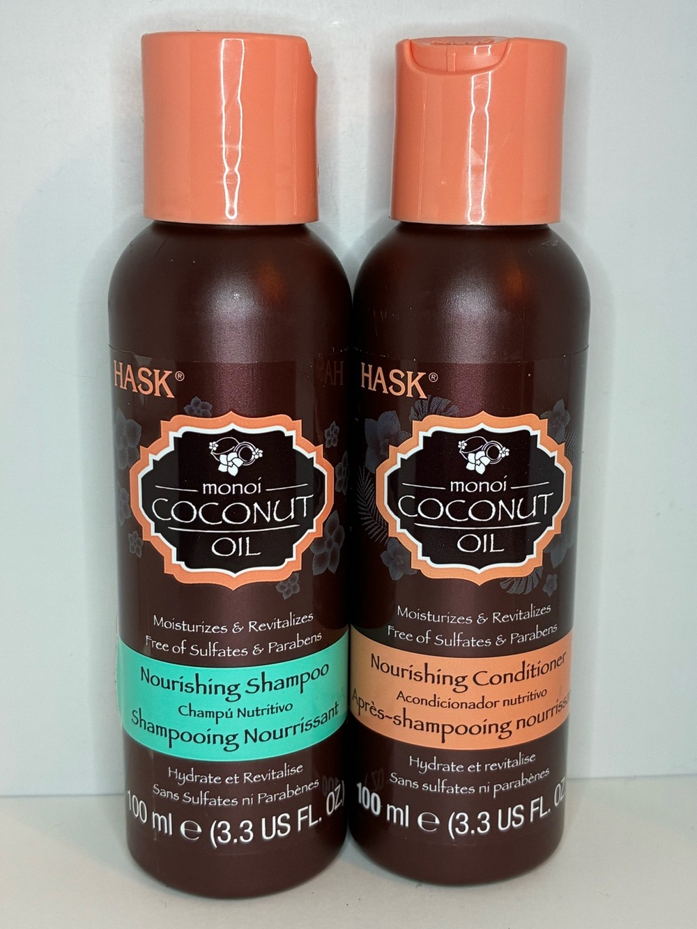 Hask Monoi Coconut Oil Nourishing Shampoo and Conditioner Set Travel Size 3.3oz